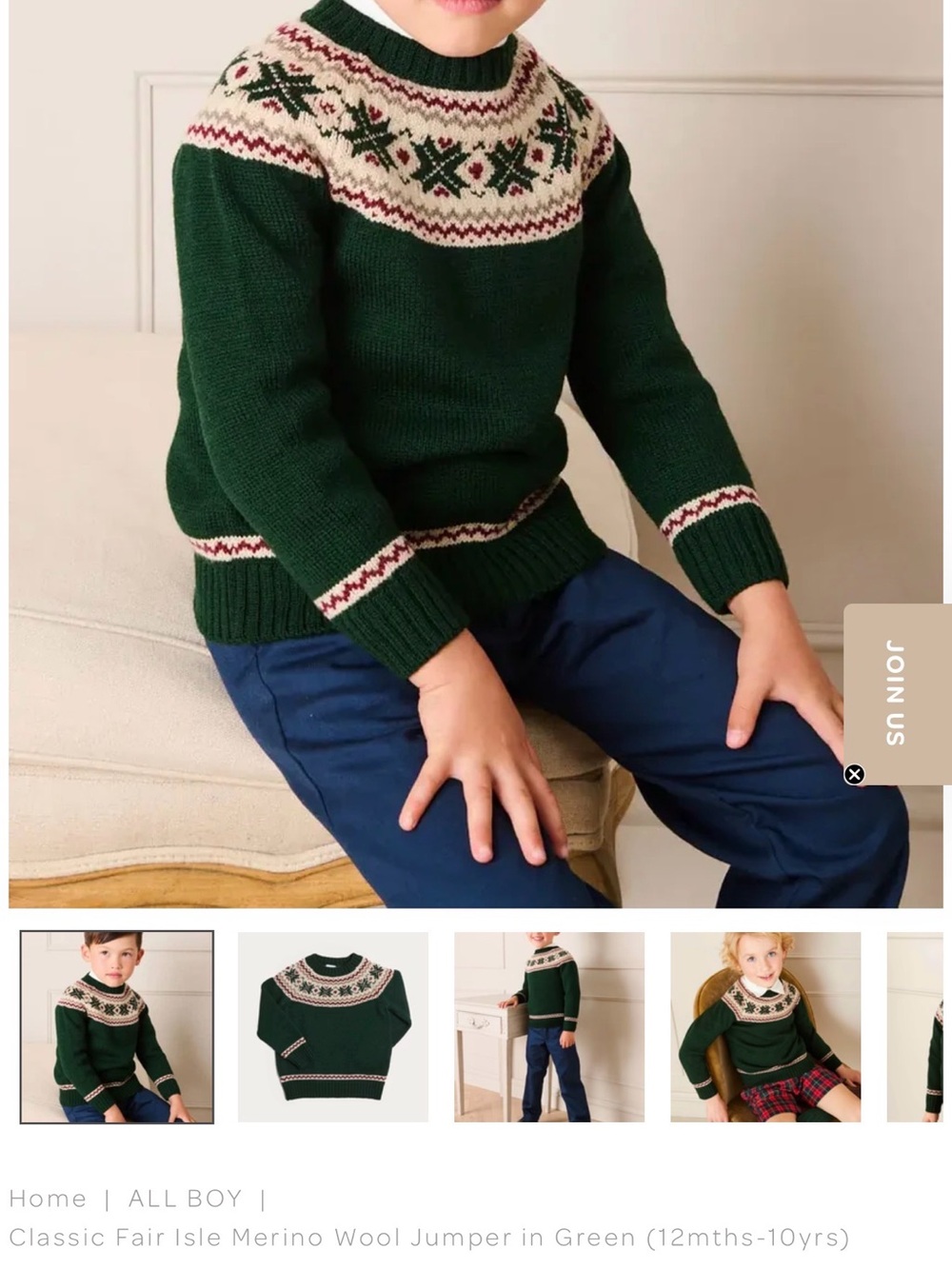 Classic Green Fair Isle Knit Sweater for Kids